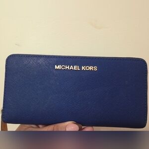 Michael Kors Jetset Lg Card Case Carryall Leather Wallet Blue Sapphire